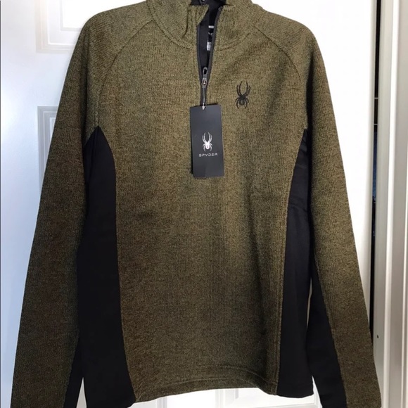 🆕 Spyder Men's Half-Zip Outbound Stryke Sweater Jacket - M- Green - Picture 3 of 7